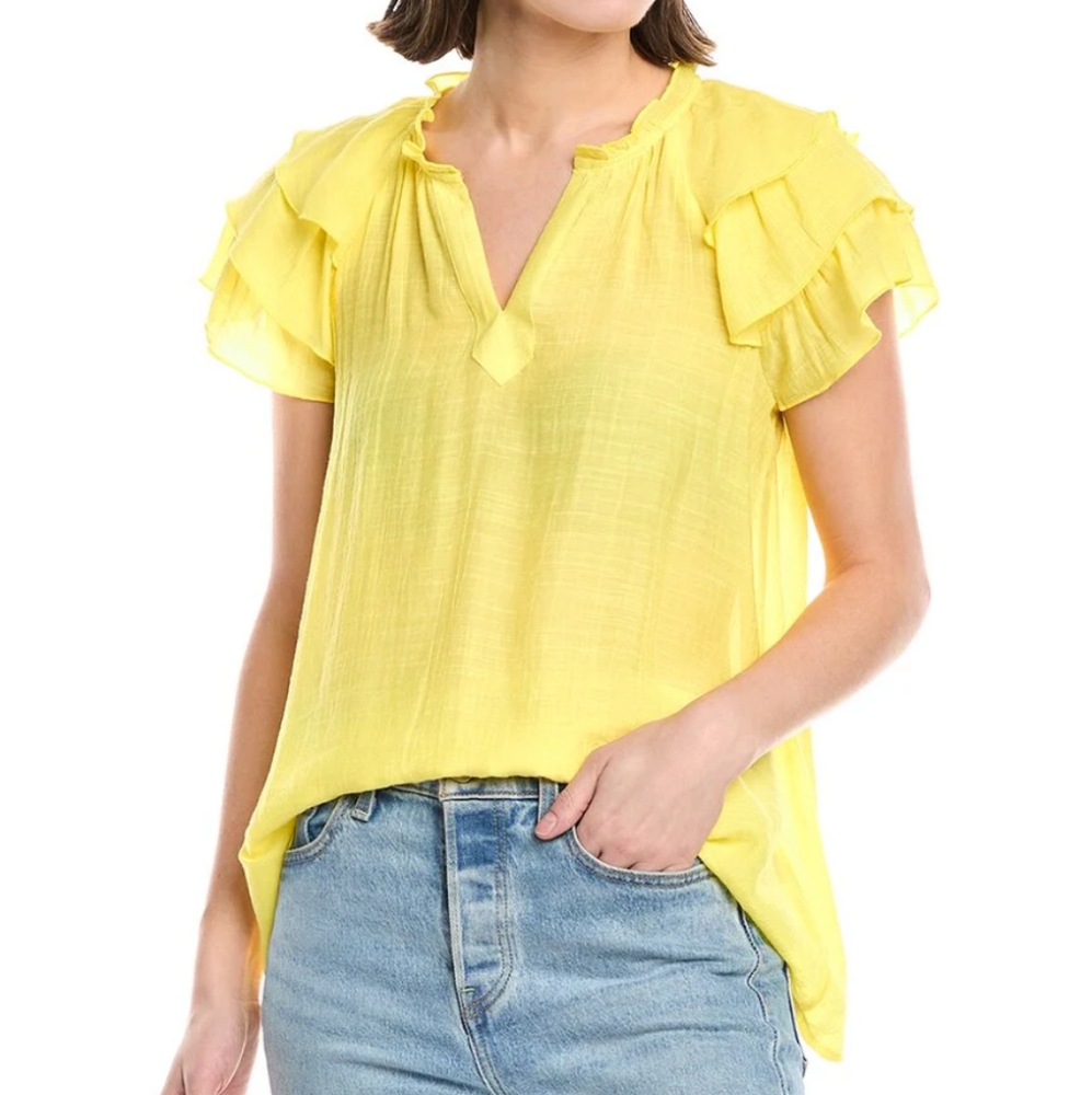 Nanette Lepore Yellow Ruffle Sleeve Blouse Lightweight Top – Women’s L